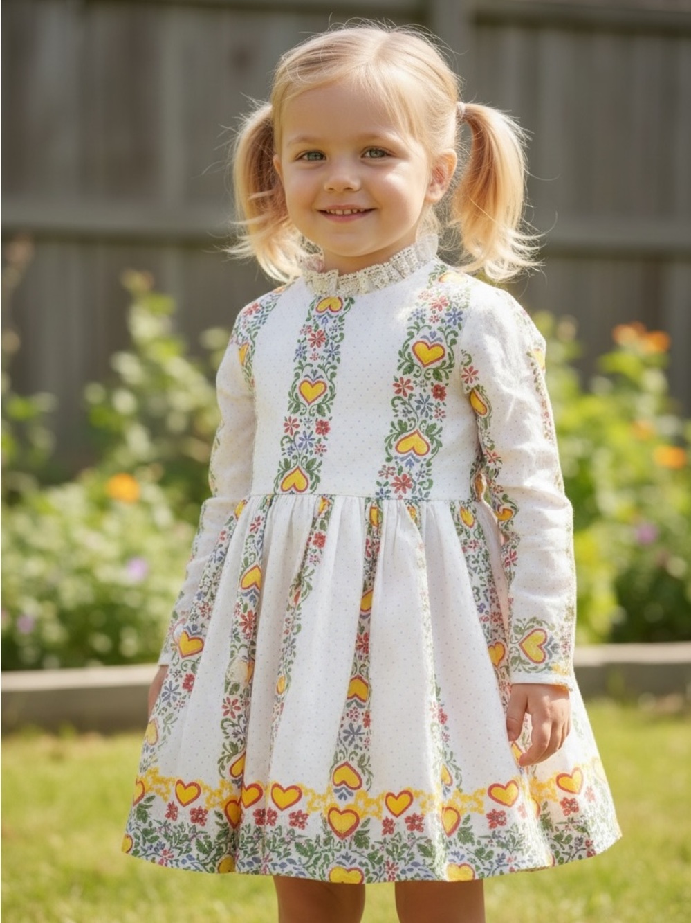 Youngland Girls Vintage Floral Heart Dress Size 4 (3-6Y)
